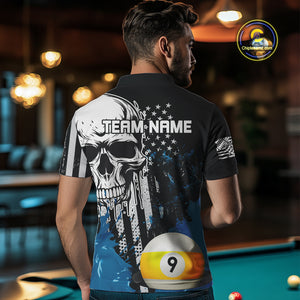 Personalized 8 & 9 Ball Pool Skull Billiard Shirt For Men Custom Grunge Billiard Team Jersey |Blue TDM4649
