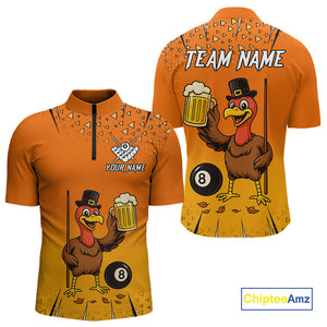 Orange Funny Turkey 8 Ball Pool Billiard Shirt For Men Custom Thanksgiving Billiard Jersey TDM4836