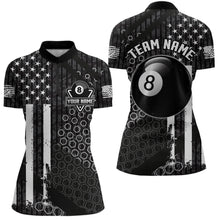 Load image into Gallery viewer, Personalized Black White American Flag Billiard Shirts For Women, Patriotic 8 Ball Billiard Jerseys TDM3476