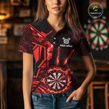 Load image into Gallery viewer, Black And Red Swirl Fire Flame Darts Shirt For Women Custom Darts Jersey Team Polo &amp; 1/4 Zip TDM6145