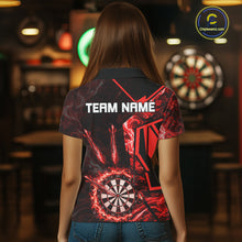 Load image into Gallery viewer, Black And Red Swirl Fire Flame Darts Shirt For Women Custom Darts Jersey Team Polo &amp; 1/4 Zip TDM6145