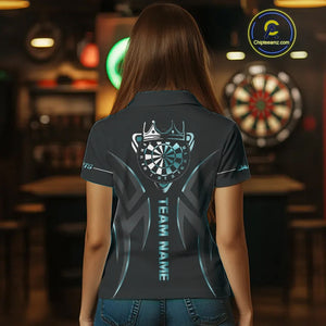 Black And Turquoise Dartboard Crown Dart Shirts For Women Custom Dart Jersey Team Polo & Quarter Zip TDM4061