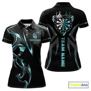 Black And Turquoise Dartboard Crown Dart Shirts For Women Custom Dart Jersey Team Polo & Quarter Zip TDM4061