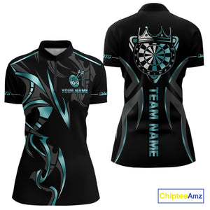 Black And Turquoise Dartboard Crown Dart Shirts For Women Custom Dart Jersey Team Polo & Quarter Zip TDM4061