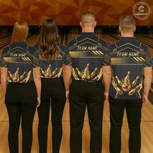 Load image into Gallery viewer, Black And Gold Custom Crown Bowling Ball Polo &amp; Quarter Zip For Women, Bowling League Team Jersey TDM6569
