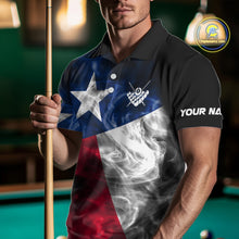 Load image into Gallery viewer, Custom Smoke Texas Flag Billiard Shirt For Men, Patriotic Billiard Team Shirt Polo &amp; Quarter Zip TDM6585