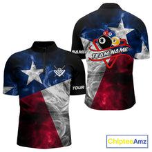 Load image into Gallery viewer, Custom Smoke Texas Flag Billiard Shirt For Men, Patriotic Billiard Team Shirt Polo &amp; Quarter Zip TDM6585