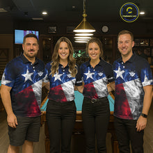 Load image into Gallery viewer, Custom Smoke Texas Flag Billiard Shirt For Men, Patriotic Billiard Team Shirt Polo &amp; Quarter Zip TDM6585