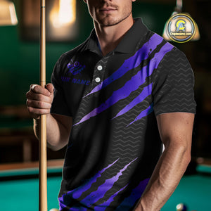 Black And Purple Scratch Billiard Shirt For Men Custom 8 Ball Crown Pool Team Jersey Polo, 1/4 Zip TDM4240