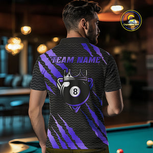 Black And Purple Scratch Billiard Shirt For Men Custom 8 Ball Crown Pool Team Jersey Polo, 1/4 Zip TDM4240