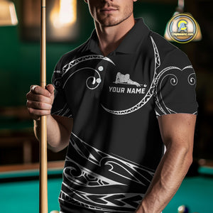 Black White 8 Ball Pool Tribal Billiard Shirt For Men Custom Billiard Team Jersey Polo & 1/4 Zip TDM4411