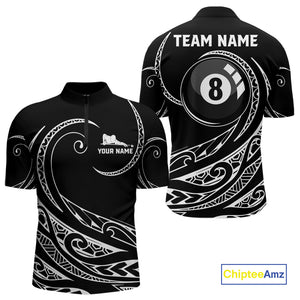 Black White 8 Ball Pool Tribal Billiard Shirt For Men Custom Billiard Team Jersey Polo & 1/4 Zip TDM4411