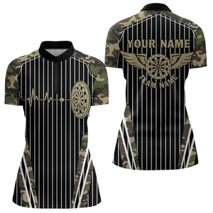 Green Camo Dartboard Pulse Heartbeat Custom Women Dart Shirts, Funny Wings Cool Dart Team Jerseys TDM3619