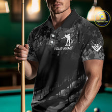Load image into Gallery viewer, Personalized Grunge Camo Billiard Shirts For Men, Funny 8 Ball Pool Team Jersey Polo &amp; 1/4 Zip TDM6155