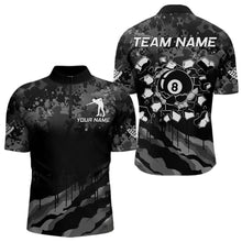 Load image into Gallery viewer, Personalized Grunge Camo Billiard Shirts For Men, Funny 8 Ball Pool Team Jersey Polo &amp; 1/4 Zip TDM6155