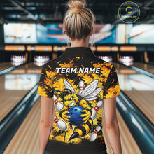 Load image into Gallery viewer, Funny Bee Custom Grunge Yellow Black Bowling Shirt For Women, Bowling Team Jersey Polo &amp; 1/4 Zip TDM6162