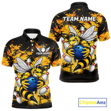 Load image into Gallery viewer, Funny Bee Custom Grunge Yellow Black Bowling Shirt For Men, Bowling Team Jersey Polo &amp; 1/4 Zip TDM6162