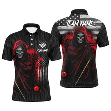 Load image into Gallery viewer, Billiard Skull Retro US Flag Men Polo &amp; Quarter-Zip Shirts Custom Billiard Jerseys |Red TDM1673
