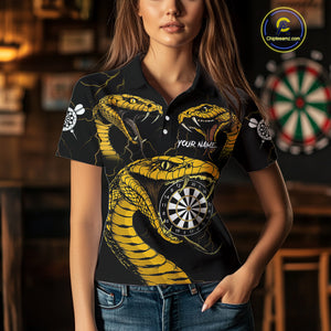 Personalized Black Yellow Cobra Snake Darts Shirt For Women, Darts Team Jerseys Polo & 1/4 Zip TDM4249