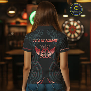 Black And Red Dartboard Crown Wings Custom Darts Shirt For Women, Darts Team Jerseys Polo & 1/4 Zip TDM4421