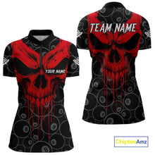 Load image into Gallery viewer, Personalized Skull 8 Ball Billiard Shirt For Women Custom Pool Team Jersey Polo &amp; 1/4 Zip |Red TDM5069
