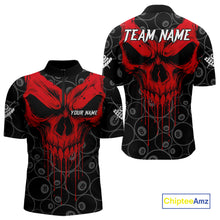 Load image into Gallery viewer, Personalized Skull 8 Ball Billiard Shirt For Men Custom Pool Team Jersey Polo &amp; 1/4 Zip |Red TDM5069