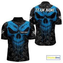 Load image into Gallery viewer, Personalized Skull 8 Ball Billiard Shirt For Men Custom Pool Team Jersey Polo &amp; 1/4 Zip |Blue TDM5071