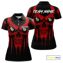Load image into Gallery viewer, Red Grunge Skull Billiard Jersey For Women Custom 8 Ball Pool Billiard Shirt Team Polo &amp; 1/4 Zip TDM5072
