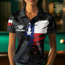 Load image into Gallery viewer, Personalized Texas &amp; American Flag Camo Billiard Shirt For Women Custom Patriotic Pool Team Jersey TDM5543