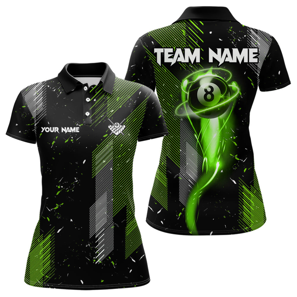 Grunge Black & Green 8 Ball Pool Lights Women's Billiard Shirts Custom Billiard Jersey Polo & 1/4 Zip TDM3781