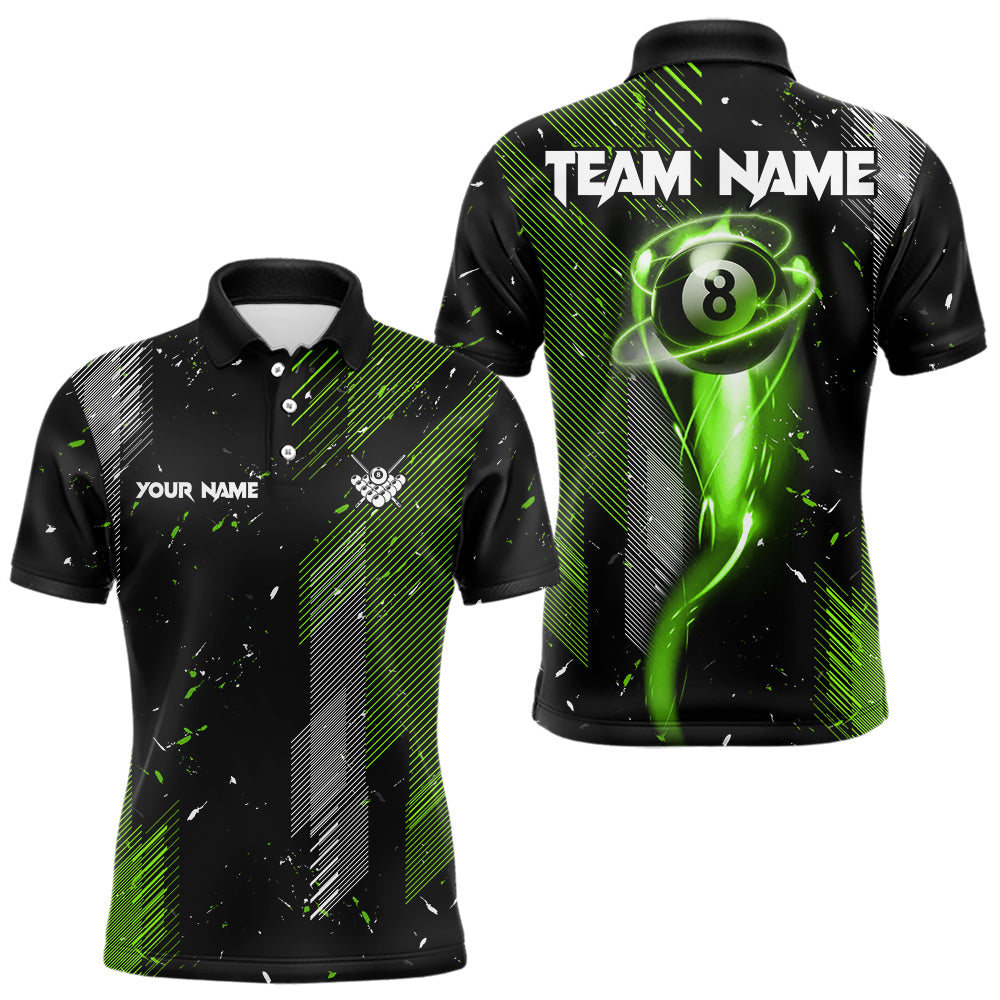 Grunge Black & Green 8 Ball Pool Lights Men's Billiard Shirts Custom Billiard Jersey Polo & 1/4 Zip TDM3781