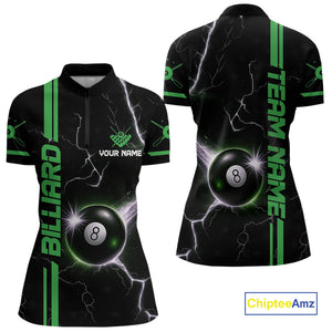 Personalized Green 8 Ball Thunder Lightning Billiard Shirt For Women Custom Pool Team League Jersey TDM4428
