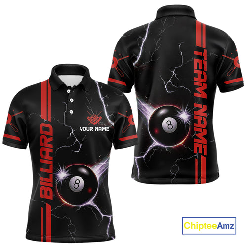 Personalized Red 8 Ball Thunder Lightning Billiard Shirt For Men Custom Pool Team League Jersey TDM4429