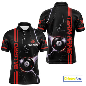 Personalized Red 8 Ball Thunder Lightning Billiard Shirt For Men Custom Pool Team League Jersey TDM4429
