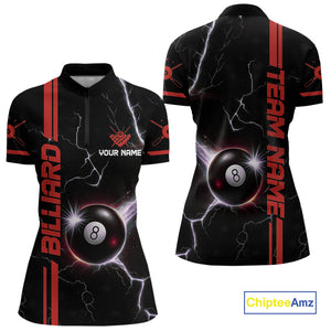 Personalized Red 8 Ball Thunder Lightning Billiard Shirt For Women Custom Pool Team League Jersey TDM4429