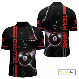 Personalized Red 8 Ball Thunder Lightning Billiard Shirt For Men Custom Pool Team League Jersey TDM4429