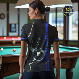Personalized Blue 8 Ball Thunder Lightning Billiard Shirt For Women Custom Pool Team League Jersey TDM4430