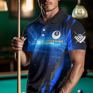 Personalized Thunder Lightning Scorpion Billiard Shirt For Men, 8 Ball Billiard Team Jerseys |Blue TDM4867