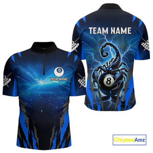 Personalized Thunder Lightning Scorpion Billiard Shirt For Men, 8 Ball Billiard Team Jerseys |Blue TDM4867