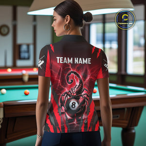 Personalized Thunder Lightning Scorpion Billiard Shirt For Women, 8 Ball Billiard Team Jerseys |Red TDM4869