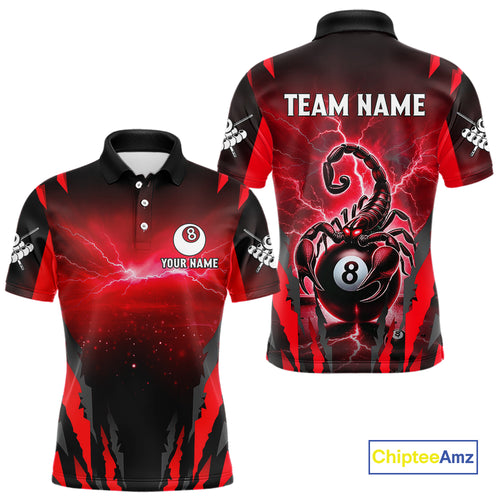 Personalized Thunder Lightning Scorpion Billiard Shirt For Men, 8 Ball Billiard Team Jerseys |Red TDM4869