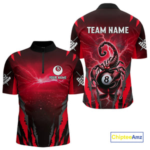 Personalized Thunder Lightning Scorpion Billiard Shirt For Men, 8 Ball Billiard Team Jerseys |Red TDM4869