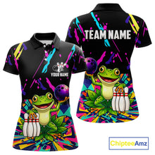 Load image into Gallery viewer, Colorful bowling polo shirt with frog design and customizable your name &amp; team name