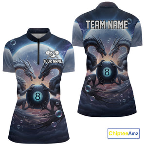 Personalized Dragon 8 Ball Billiard Shirt For Women Custom Pool League Team Jersey Polo & 1/4 Zip TDM4875