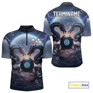 Personalized Dragon 8 Ball Billiard Shirt For Men Custom Pool League Team Jersey Polo & 1/4 Zip TDM4875