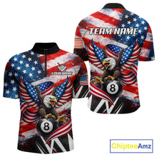 Load image into Gallery viewer, Custom American Flag Eagle Billiard Shirt For Men, Patriotic 8 Ball Pool Team Jersey Polo, 1/4 Zip TDM6181