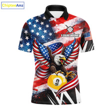Load image into Gallery viewer, Custom American Flag Eagle Billiard Shirt For Men, Patriotic 9 Ball Pool Team Jersey Polo, 1/4 Zip TDM6182