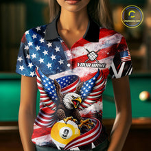 Load image into Gallery viewer, Custom American Flag Eagle Billiard Shirt For Women, Patriotic 9 Ball Pool Team Jersey Polo, 1/4 Zip TDM6182