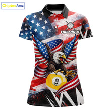Load image into Gallery viewer, Custom American Flag Eagle Billiard Shirt For Women, Patriotic 9 Ball Pool Team Jersey Polo, 1/4 Zip TDM6182