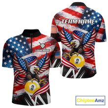 Load image into Gallery viewer, Custom American Flag Eagle Billiard Shirt For Men, Patriotic 9 Ball Pool Team Jersey Polo, 1/4 Zip TDM6182